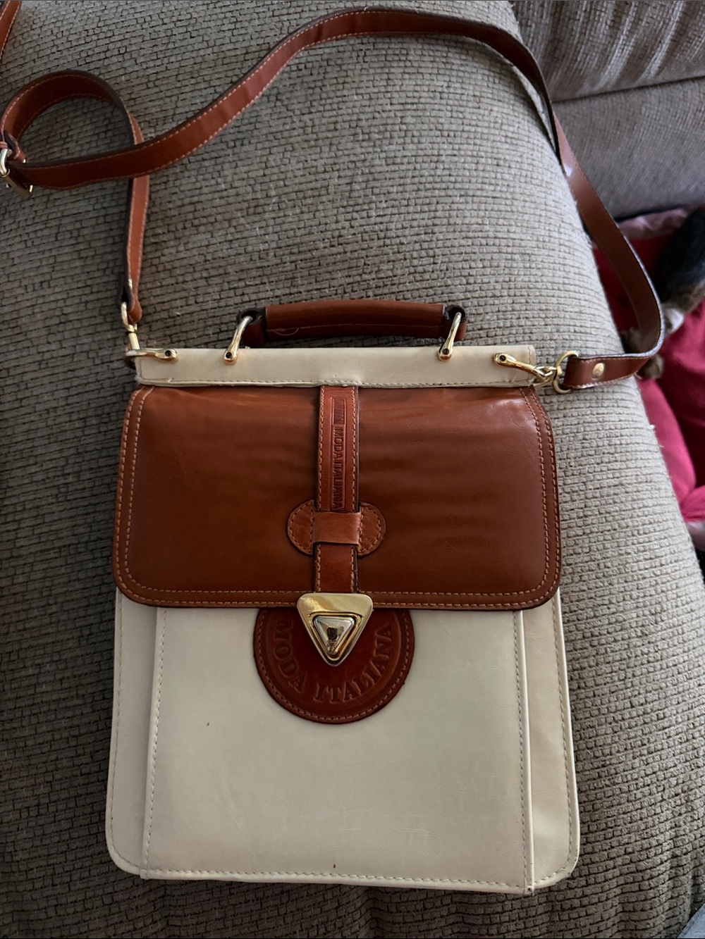 Vintage Moda Italiana Leather Crossbody Bag with Top Handle